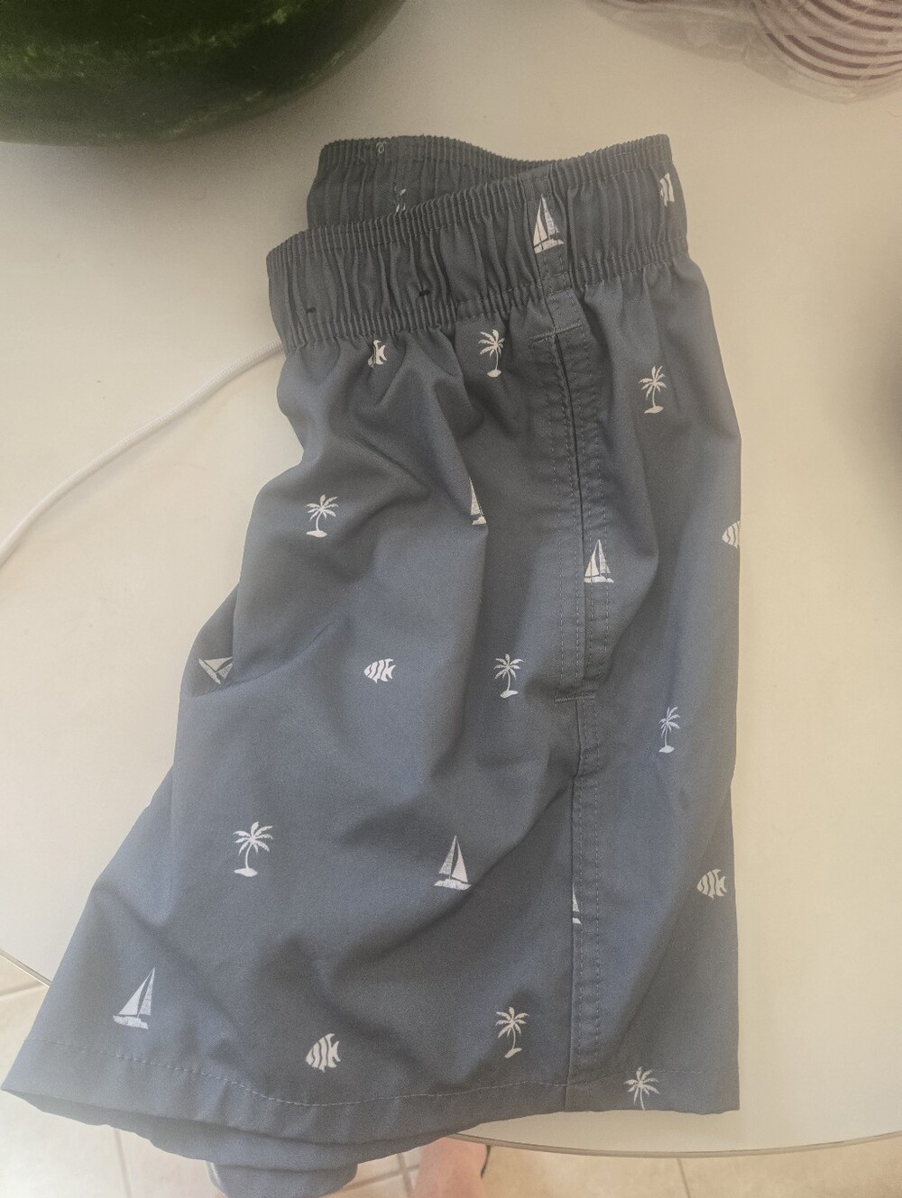 Hollister Navy Blue Swim Shorts with Nautical Icons